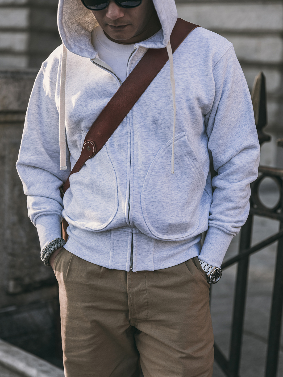 新品Non Stock加厚重磅500g纯棉毛圈底拉链连帽卫衣 男士纯色帽衫 - 图0