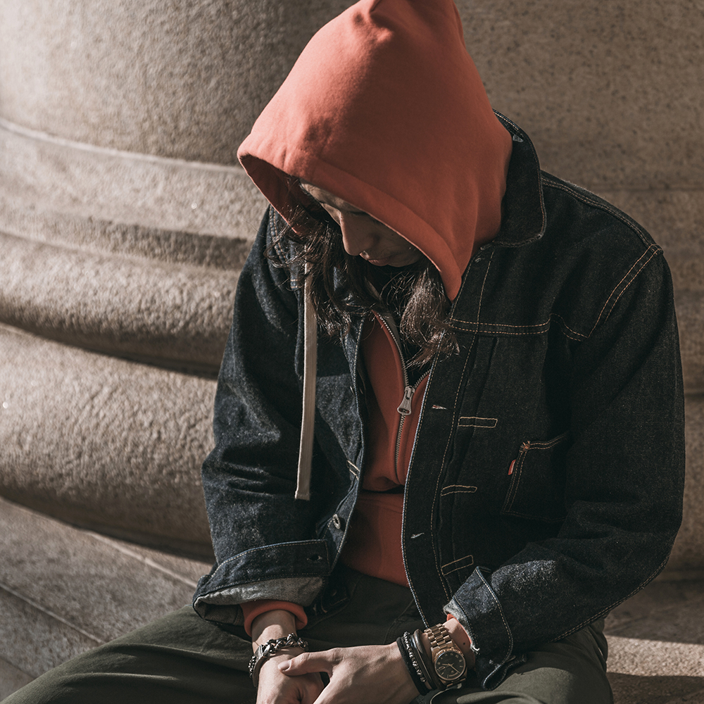 新品Non Stock加厚重磅500g纯棉毛圈底拉链连帽卫衣 男士纯色帽衫 - 图1