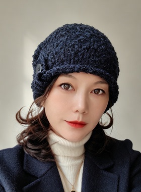 韩版文艺针织帽女秋冬百搭保暖盖耳朵薄款毛线帽慵懒感宽松冷帽