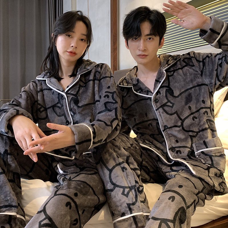 情侣冬季可爱卡通加绒保暖睡衣 赏资琇睡衣/家居服套装