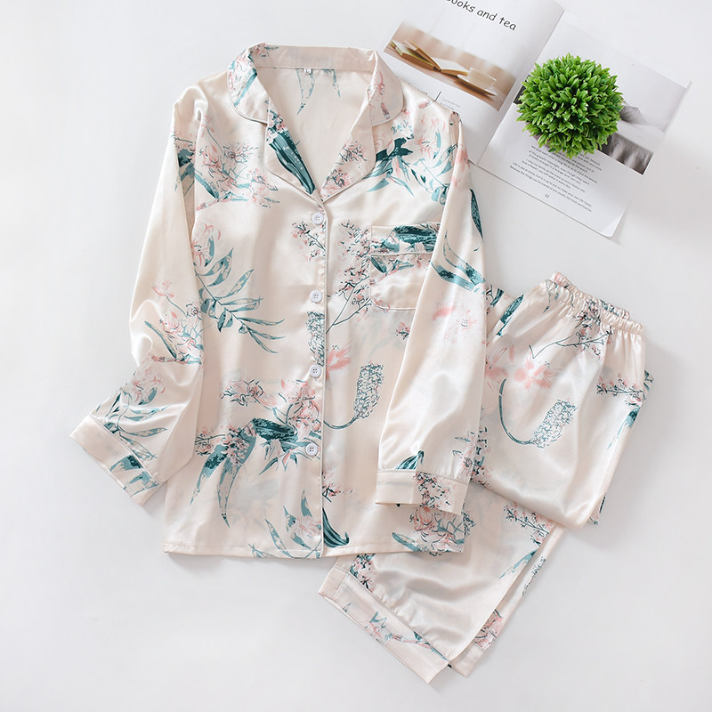 春夏冰丝长袖两件套装性感仿真睡衣 赏资琇睡衣/家居服套装