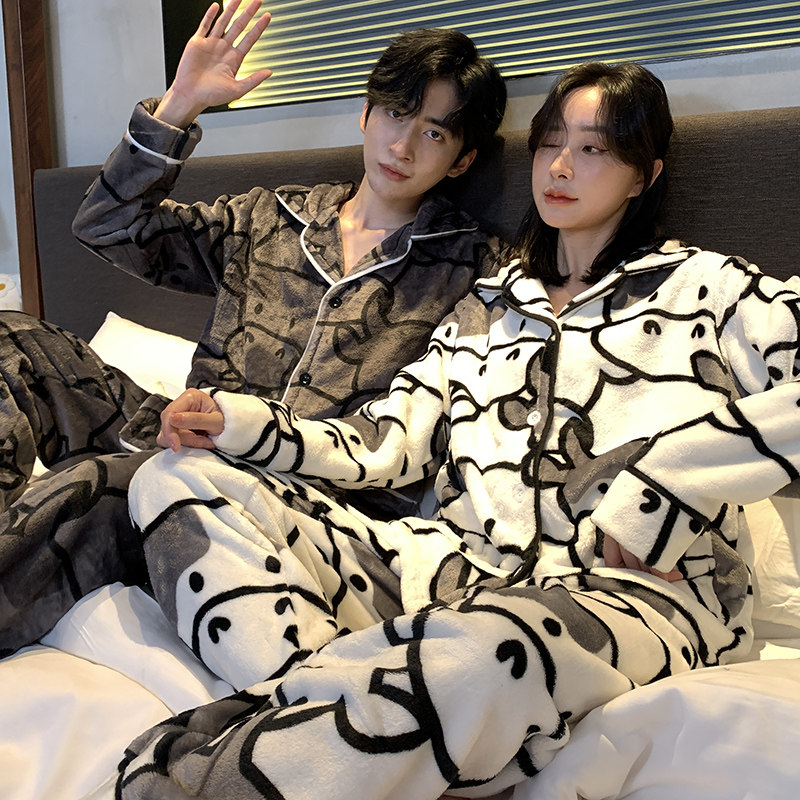 情侣冬季可爱卡通加绒保暖睡衣 赏资琇睡衣/家居服套装