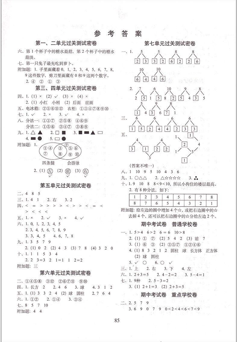 【一年级上册数学试卷苏教版】2022 68所期末冲刺100分一年级上册数学苏教小学生1年级同步训练SJ同步测试题单元其中期末测试卷-图1