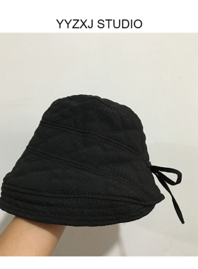 菱格绗缝渔夫帽女秋冬保暖蝴蝶结卷边百搭显脸小盆帽