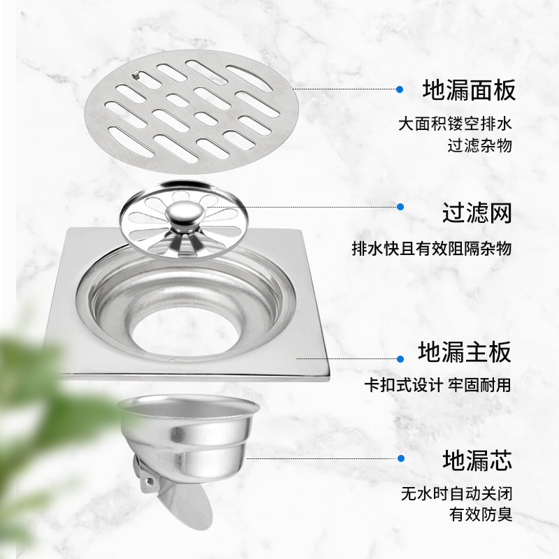 地漏不锈钢正方形下水道防臭大排量工程款大尺寸12CM15卫生间阳台 - 图2