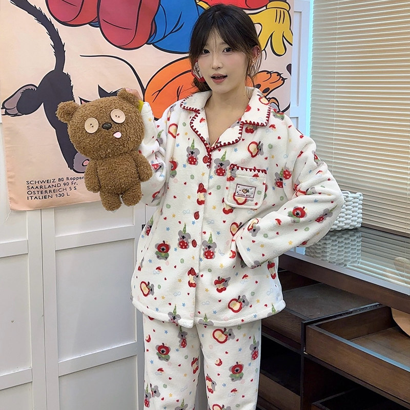 侘町秋冬季2025新款法兰绒苹果星星考拉卡通睡衣女可外穿休闲套装,淘宝优惠券,粉丝福利购,淘宝优惠卷