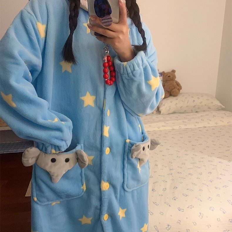 侘町2025新款笨笨大象分体睡袍女法兰绒秋冬季加绒加厚家居服套装,淘宝优惠券,粉丝福利购,淘宝优惠卷