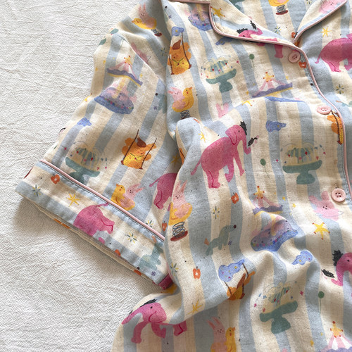 侘町2025新款游乐园大象短袖睡衣女款夏季薄款纯棉网红家居服套装 - 图1