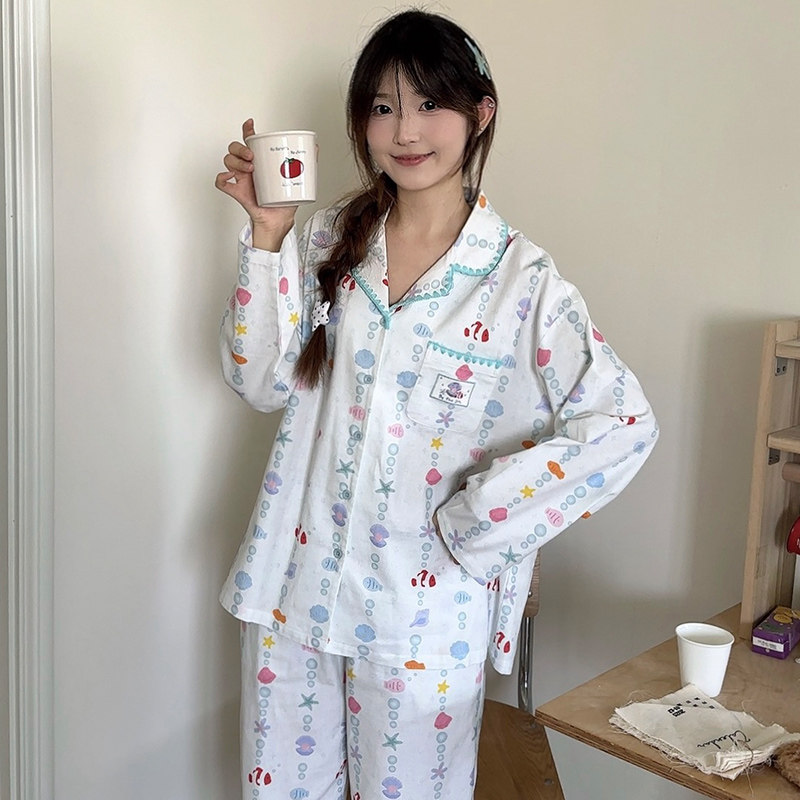 侘町2026年家居服新款纯棉磨毛睡衣套装女休闲可外穿泡泡小鱼春秋,淘宝优惠券,粉丝福利购,淘宝优惠卷