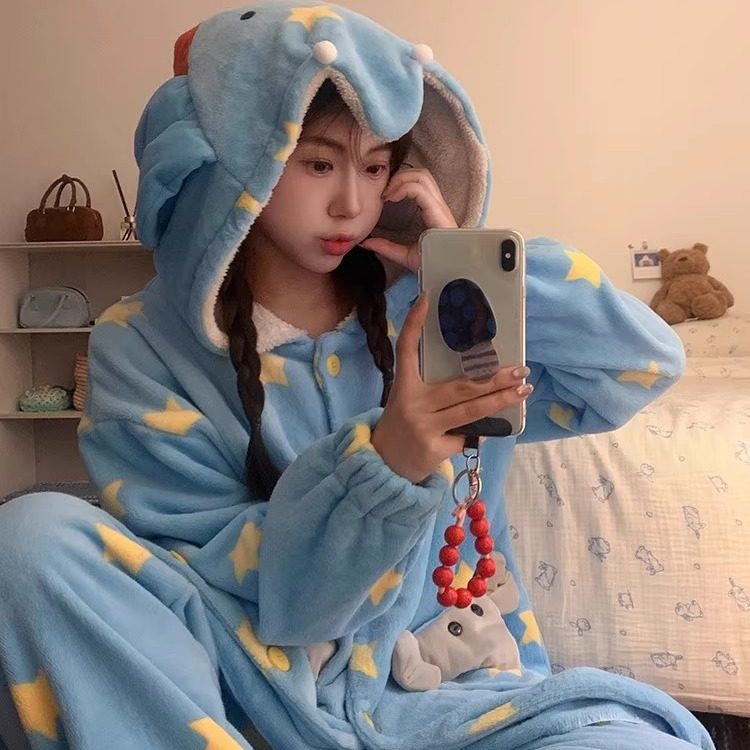侘町2025新款笨笨大象分体睡袍女法兰绒秋冬季加绒加厚家居服套装,淘宝优惠券,粉丝福利购,淘宝优惠卷