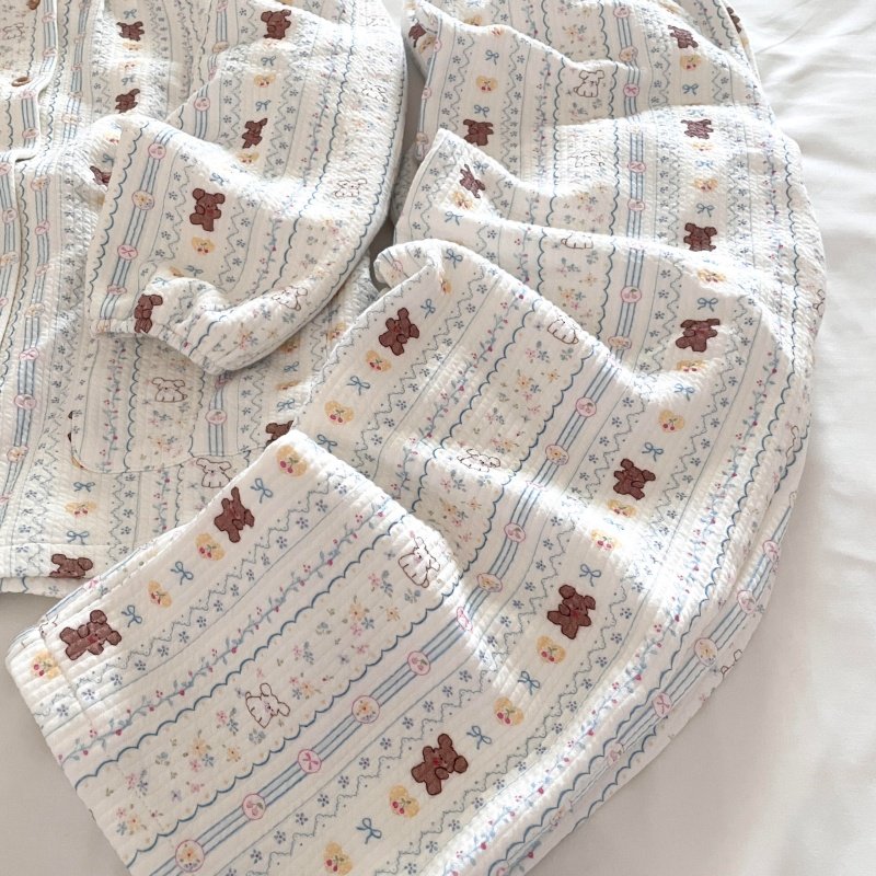 侘町Q萌蝴蝶结小熊2025新款秋冬卡通睡衣女款夹棉套装休闲家居服,淘宝优惠券,粉丝福利购,淘宝优惠卷