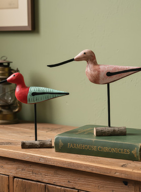 北欧风格木质彩绘长嘴鸟动物摆件民宿客厅酒柜餐厅书柜家居装饰品