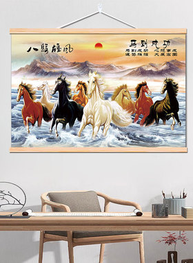 马到成功挂画八骏马图画