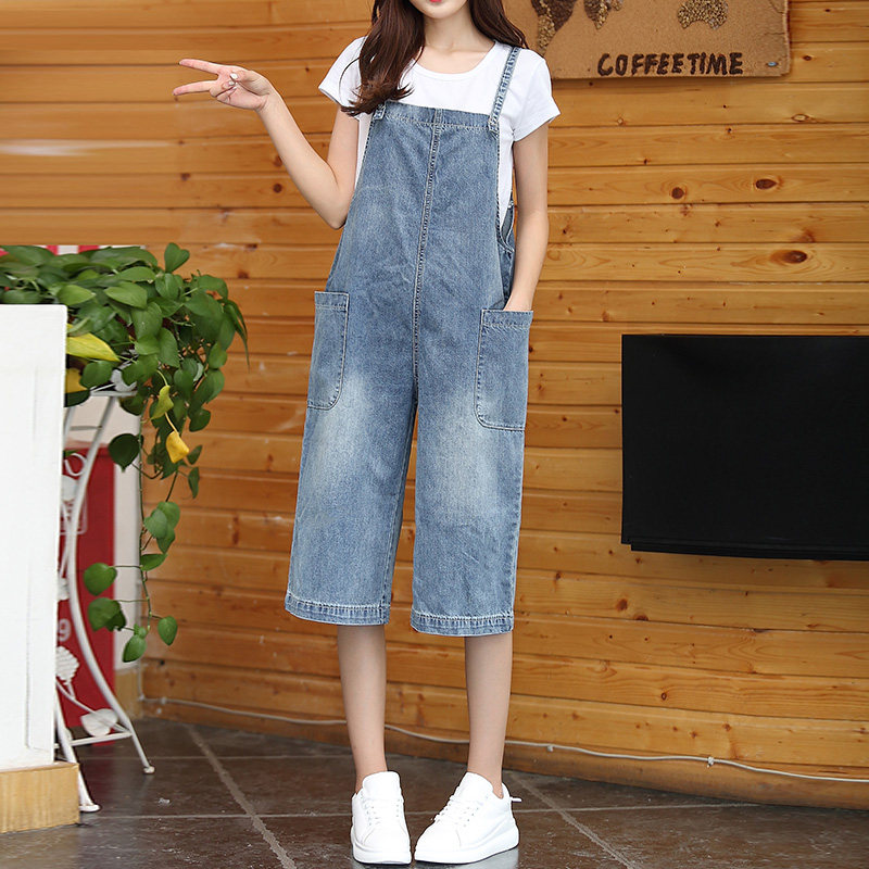 减龄韩版宽松显瘦可爱小个子背带裤 娇媛牛仔裤