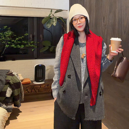 LUNA“多样性”双面羊毛廓形叠穿西装马甲 - 图1