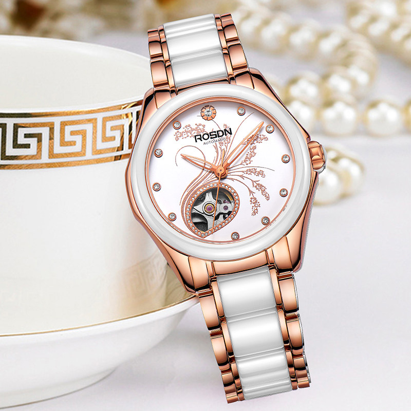 劳士顿女ing风自动镂空透底机械表 深圳商城国产腕表