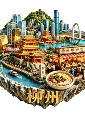 【柳州冰箱贴】广西省文创文旅白沙大桥柳州螺蛳粉城市纪念伴手礼