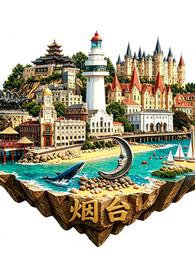 【烟台冰箱贴】烟台山灯塔钟楼老领事馆山东海滨旅游纪念品磁贴潮