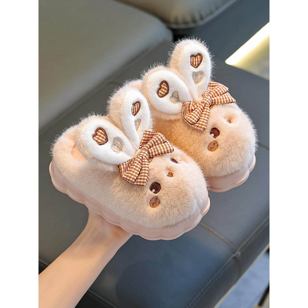儿童棉拖鞋女童秋冬季居家室内防滑卡通可爱兔子保暖加绒毛毛棉鞋,淘宝优惠券,粉丝福利购,淘宝优惠卷
