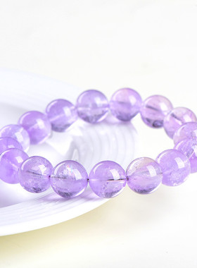 久雅水晶 天然冰种薰衣草圆珠手链 清新冰透款浅紫水晶手串 批发
