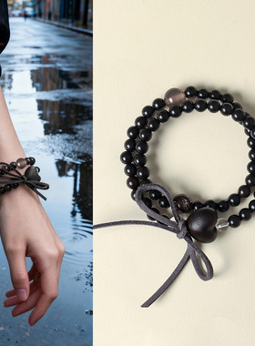 新中式天然血檀木串珠蝴蝶结手链女文艺复古天然玛瑙爱心文玩手串