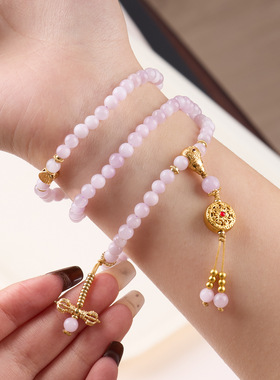 紫锂辉十字金刚杵手链串珠女天然紫色水晶藏式民族风文玩手串批发