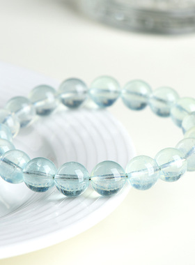 久雅水晶 天然薄荷海蓝宝圆珠手链 薄荷蓝绿海蓝宝石清新手串批发