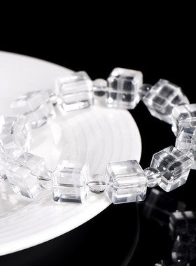 久雅水晶 天然一线天白幽灵方糖手链 白色幽灵方型手串 厂家直销