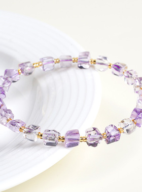 久雅水晶  天然紫水晶随型手链  紫黄色水晶随形手串 厂家直销