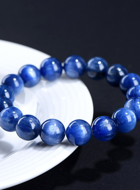 久雅水晶 天然原色蓝晶石圆珠手链 拉丝蓝晶石散珠手串 厂家直销