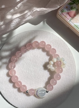 月亮奔你而来天然粉晶猫眼石海蓝宝紫晶可爱手链女送礼手串