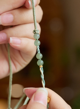 天然和田玉玉兰花项链女有钱花新中式手工编织玉石项链毛衣链批发