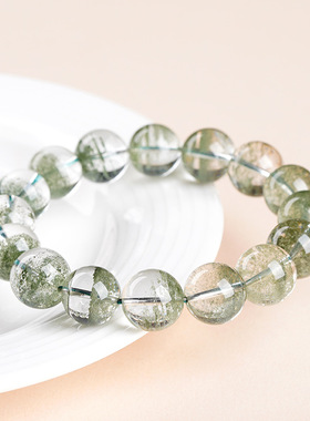 久雅水晶 天然透体星沙绿幽灵手链 星光透体绿幽灵圆珠手串批发