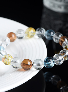 久雅水晶 托帕石圆珠手链 冰种多色托帕石散珠手链 厂家直销