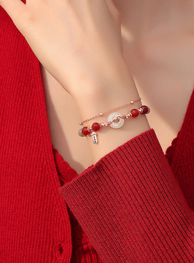 原创平安扣和田玉锦鲤手串复古新中式上上签考研上岸串珠手链纯银