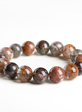 久雅水晶 天然满盆四季幽灵发晶圆珠手链 共生幽灵发晶手串 批发