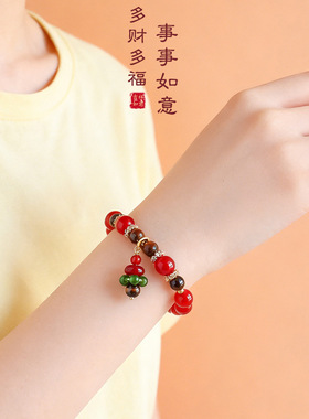 天然红玛瑙串珠手链女原创设计圣诞树圣诞节日礼物黄虎眼手串手饰