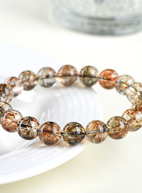 久雅水晶 天然黑金超七圈手链 黑色钛晶超七手链圆珠手串 批发