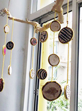 带皮年轮美劳课绘画环创diy手工