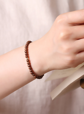 招财吸金！天然金丝楠木手链女极细檀木包金转运珠补木叠戴手串