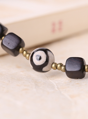 复古天然黑檀手串三眼天珠多圈手链女念珠檀木质盘玩纯铜珠个性男