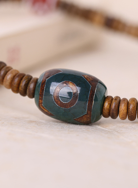 原创文艺绿檀手串木质檀木两圈手链女佛珠复古天珠玛瑙礼物小众