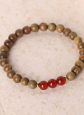 细6mm天然绿檀木手串女红色水晶红玛瑙幸运手链新中式情绪稳定