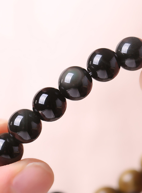 松弛感天然黑曜石手串绿檀文玩饰品手串女真品黑檀木手链檀香木