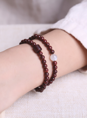 超细叠戴！天然印度小叶紫檀手串女款双圈老料手链女情绪稳定水晶