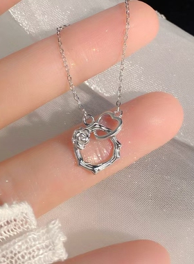 S999足银玫瑰花环扣锁骨链女