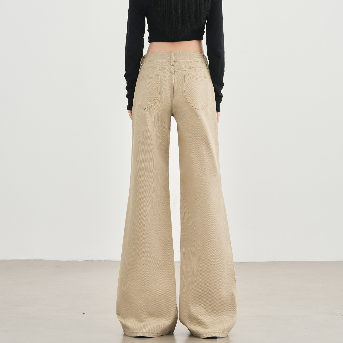 低腰露脐美式卡其色微喇牛仔裤女春秋新款宽松显瘦拖地阔腿喇叭裤,淘宝优惠券,粉丝福利购,淘宝优惠卷