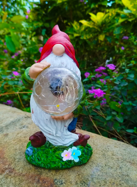 可爱精灵小矮人太阳能灯球树脂工艺品摆件花园庭院草坪装饰灯造景