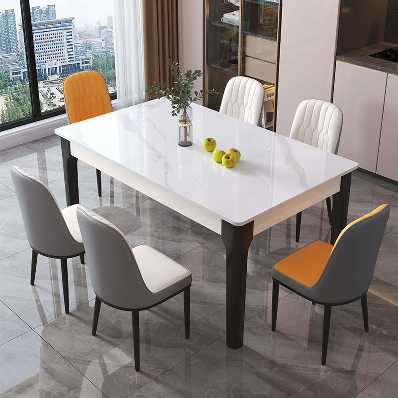 小户型加厚实木岩板餐桌椅一体组合现代简约方形客厅轻奢家用 - 图2