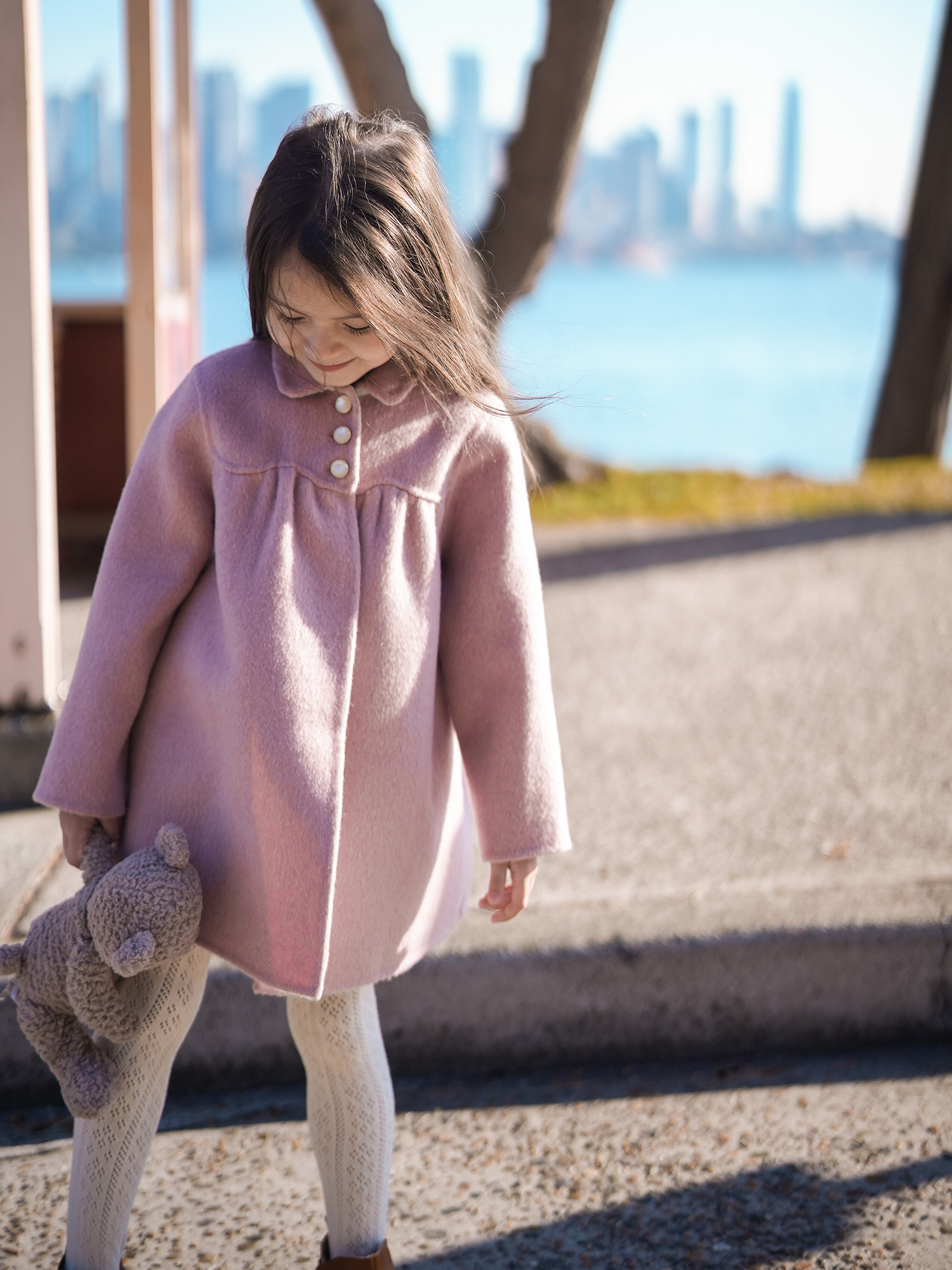 史豌豆女童双面羊绒大衣2023新款高端童装儿童琉璃粉洋气时髦外套